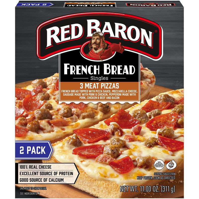 Red Baron Frozen Pizza French Bread 3 Meat - 11oz, 1 of 17