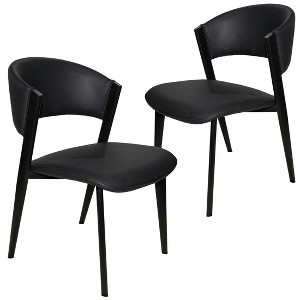 LeisureMod Upholstered Dining Chair in Leather with Black Iron Frame and Legs Aspen Series Set of 2 - 1 of 4