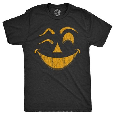 Mens Winky Warren Pumpkin T Shirt Funny Halloween Jack O Lantern Unsettling Smile Tee For Guys - Crazy Dog Men's T Shirt