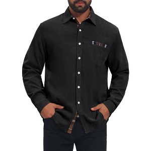 INSPIRE CHIC Men's Contrast Plaid Collar Casual Button Down Dress Shirts Small Black