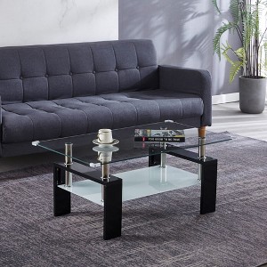 Artisan Center Coffee Table, Tempered Glass Top Stainless Steel Legs for Living Room, Black - 1 of 1