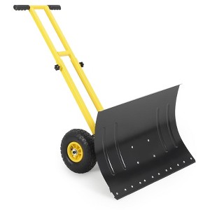 Heavy-Duty Rolling Snow Shovel, 29" Blade, 3-Size Metal Blade & Adjustable Handle, with Wheels for Driveway and Sidewalk - 1 of 4