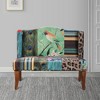 Royal Hampton 45 Inch Settee Loveseat Bench, Handcrafted Wingback Design, Bird Collage Print Velvet Fabric - 3 of 4