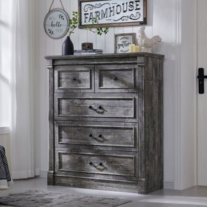 Mastgoal 46" Farmhouse Dresser with 5 Drawers, Rustic Wood Closet Storage with Roman Column for Bedroom - 1 of 1