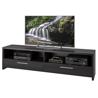 Black Faux Wood Grain 75'' TV Stand with Cabinet and Drawers
