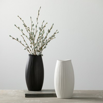 Seashell Textured Matte White Ceramic Vase, 9" Tall