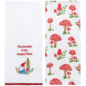 The Lakeside Collection Set of 2 Spring Mushroom Embroidered Kitchen Towels - Happy Place Garden - 1 of 3