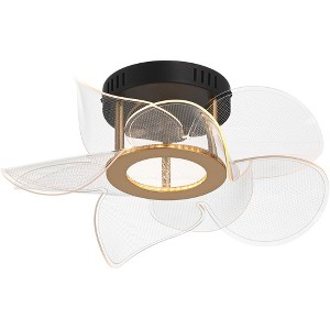 Possini Euro Design Etherea 16" Modern Organic Semi Flush-Mount Ceiling Light Fixture Kitchen Foyer Hallway Flower Unique LED Black Gold Finish - 1 of 4