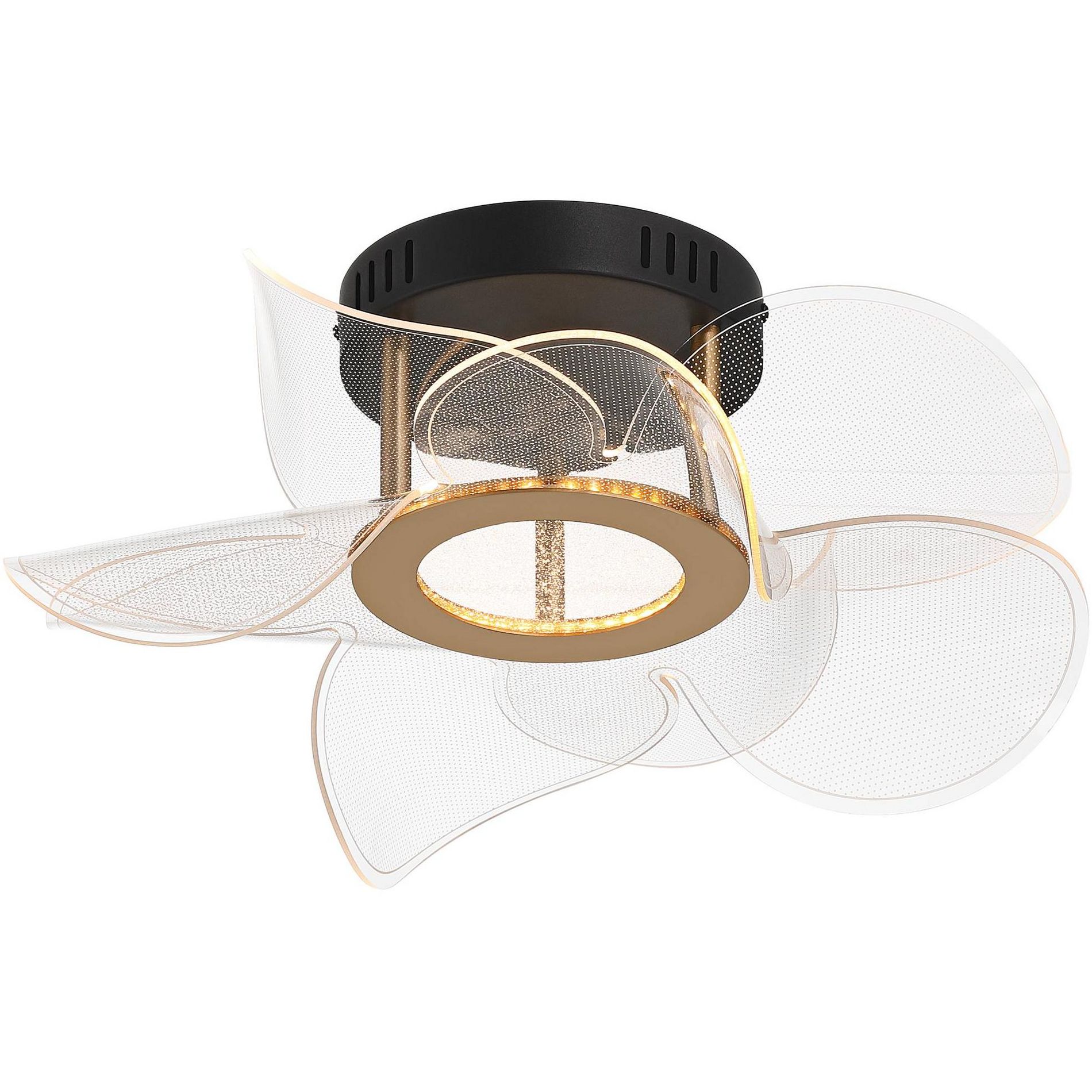 Possini Euro Design Etherea 16" Modern Organic Semi Flush-Mount Ceiling Light Fixture Kitchen Foyer Hallway Flower Unique LED Black Gold Finish
