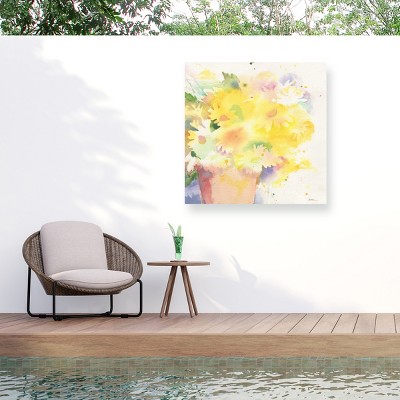 Yellow Floral Watercolor Print on Canvas in 14x14 Frame
