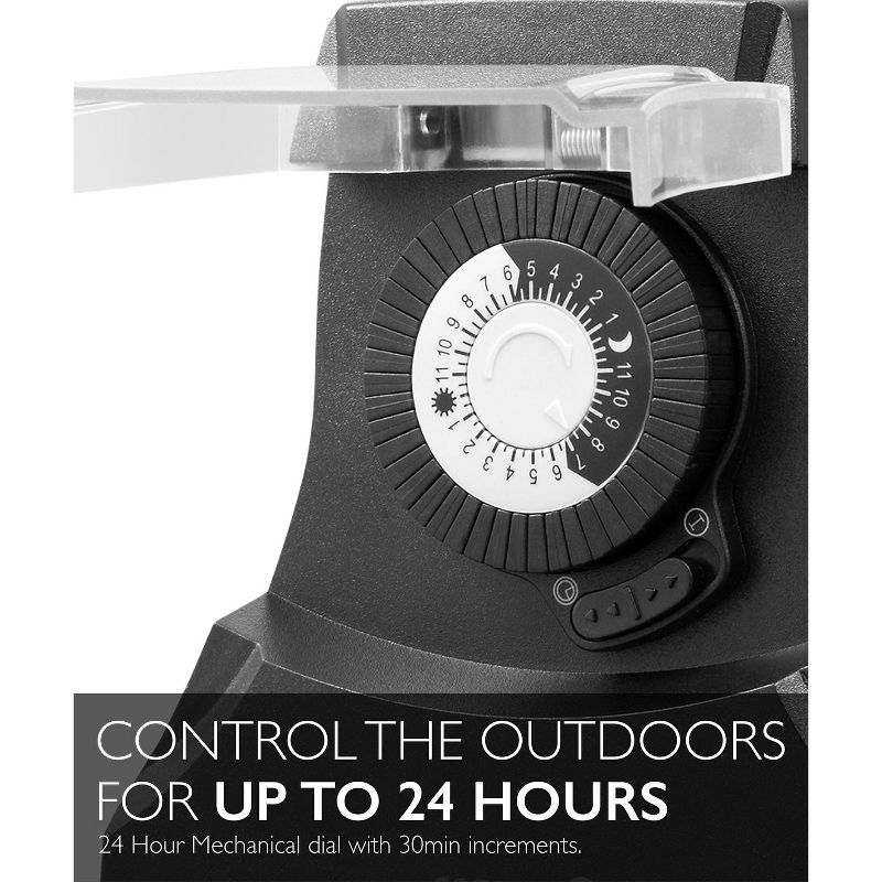 Fosmon [ETL Listed] 24-Hour Outdoor Mechanical Rainproof Rugged Outlet Timer with 3 Outlets - Black, 5 of 8