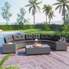 ELJGET 8-Pieces Outdoor Wicker Round Sofa Set, All Weather Half-Moon Sectional Sets, Curved Sofa Set with Rectangular Coffee Table - 3 of 4