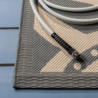 Grey and Natural Floral Motif Synthetic Outdoor Area Rug