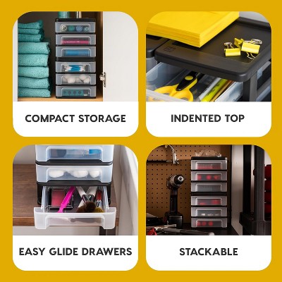 Small Black Plastic 3-Drawer Stackable Desktop Organizer