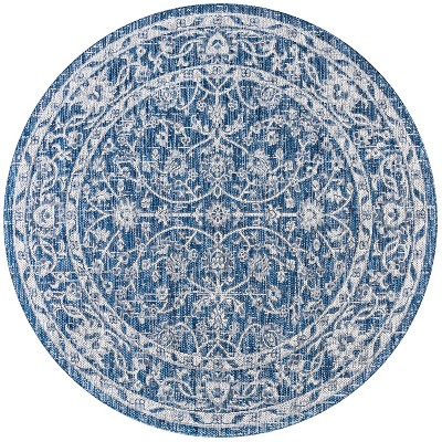 Elegant Navy/Gray Synthetic 5' Round Indoor/Outdoor Area Rug