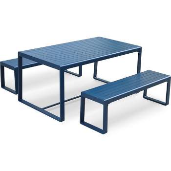 Aoodor Outdoor 3-Piece Aluminum Picnic Table Set,  Rectangular Patio Dining Table with Benches