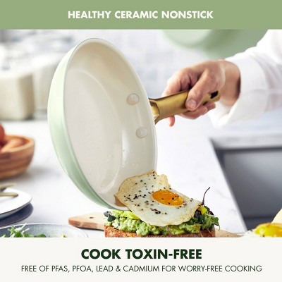 Sage Green 10-Piece Ceramic Nonstick Cookware Set with Gold Handles