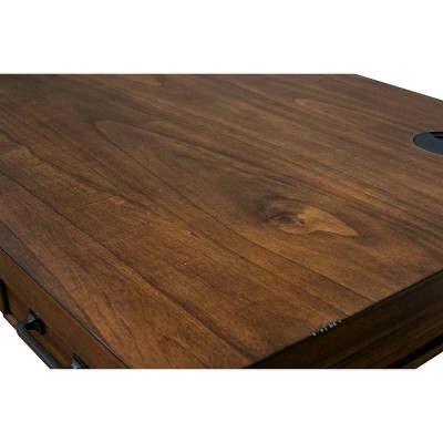 Auburn Industrial-Inspired Wood Desk with Power Outlets and USB