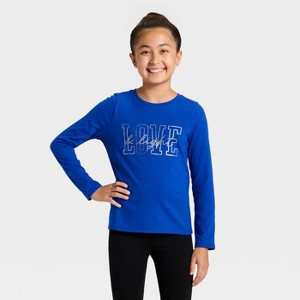 Girls' Long Sleeve Hanukkah 'Love & Light' Graphic T-Shirt - Cat & Jack™ Dark Blue - 1 of 3