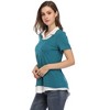 WhizMax Women's Short Sleeve Contrast Collared Shirts Patchwork Work Blouse Tunics Tops - 2 of 4