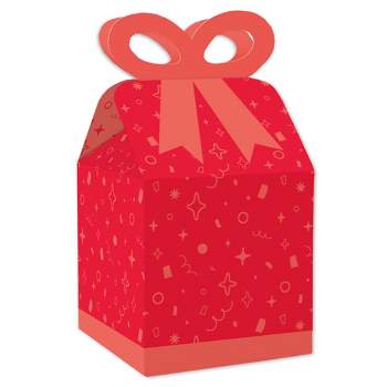 Big Dot of Happiness Red Confetti Stars - Square Favor Gift Boxes - Simple Party Bow Boxes - Set of 12