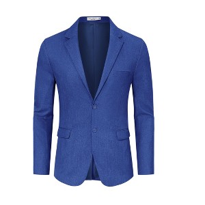 BLUEMING Mens Blazer Herringbone Blazer Jackets Two Button Coats Retro Lightweight Casual Knit Suit Jackets - 1 of 4