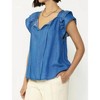 Women's Chambray Flutter Sleeve Keyhole Back Top - current air - 3 of 4