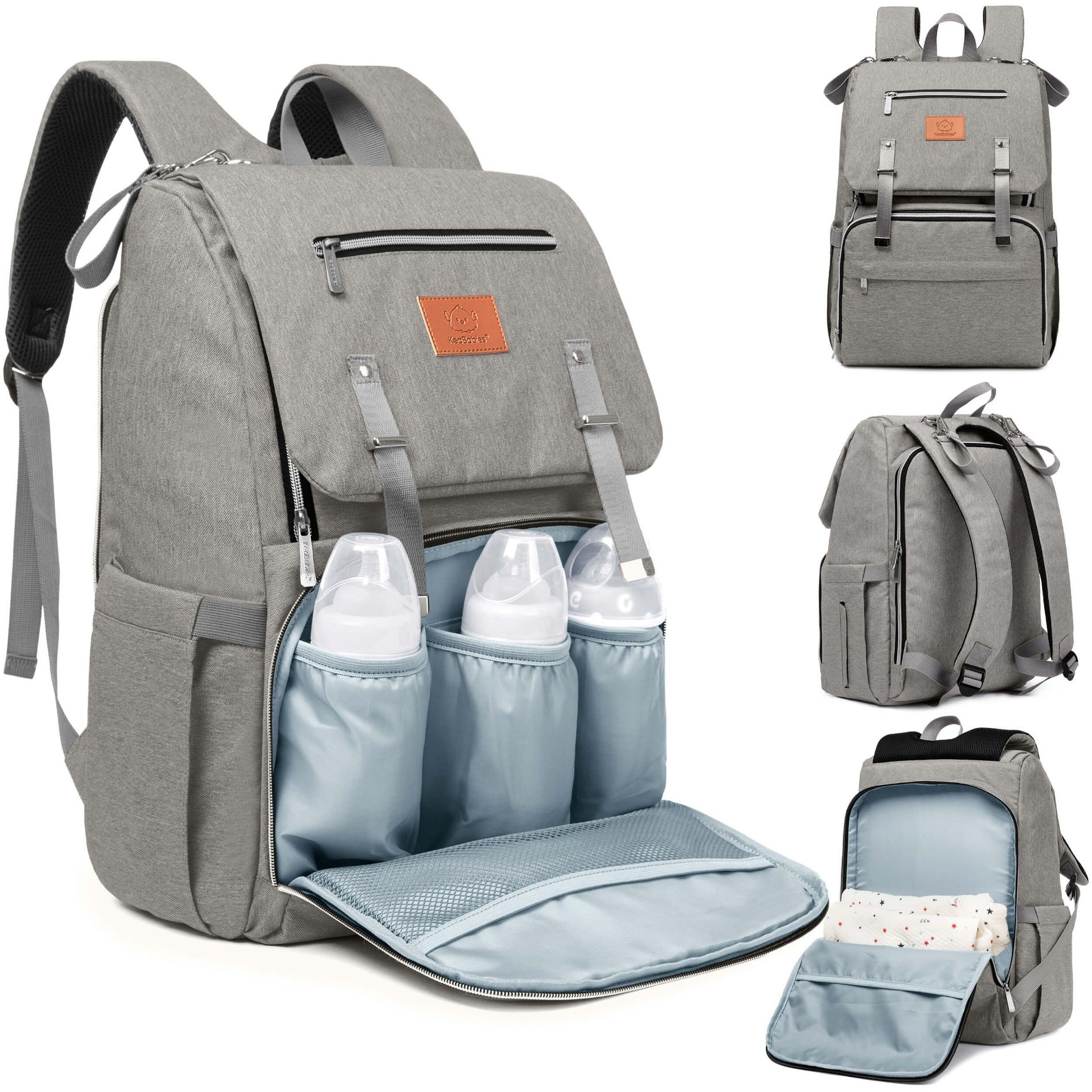 KeaBabies Explorer Diaper Bag Backpack, Large Diaper Bags for Girl, Boy, Baby Diaper Backpack with Changing Pad (Classic Gray)
