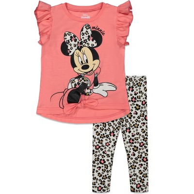 Mickey Mouse & Friends Minnie Mouse Baby Girls Knotted Fashion Graphic T-Shirt and Leggings Outfit Set Little Kid
