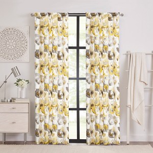 Kate Aurora Chic Living 2 Pack Semi Sheer Poppy Floral Rod Pocket Window Curtains - 1 of 1