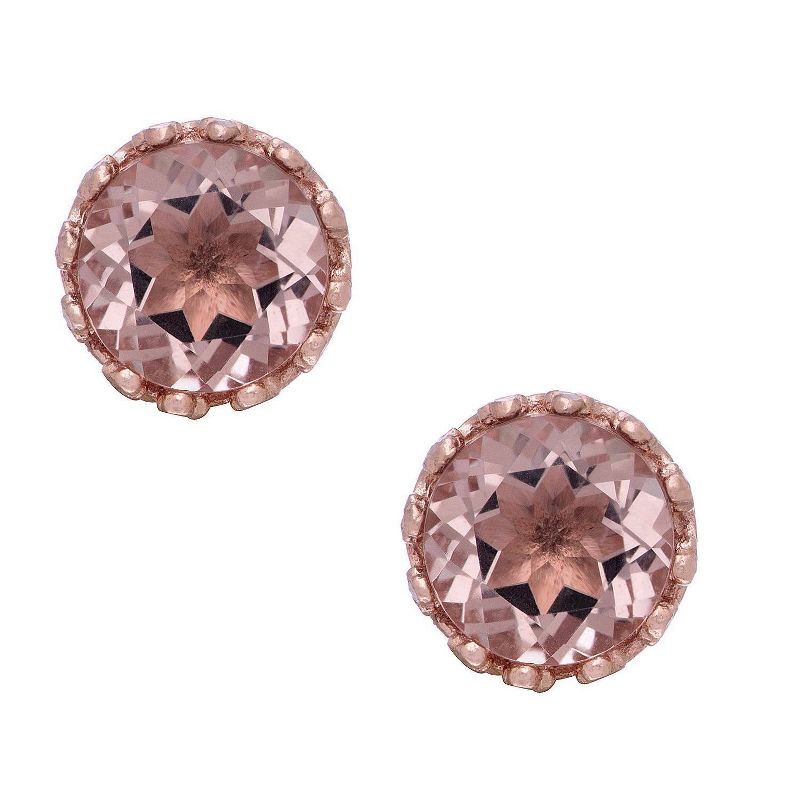 6mm Round-cut Morganite Quartz Crown Stud Earrings in Rose Gold Over Silver, 2 of 4