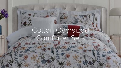 Queen White Cotton Sateen Tropical Comforter Set