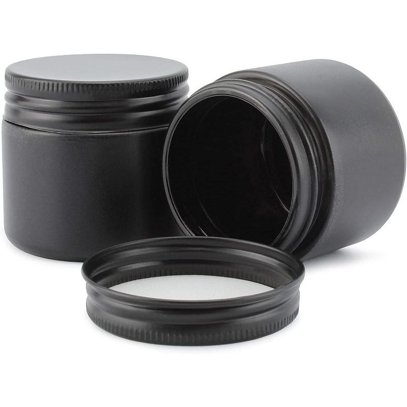 Cornucopia Brands 2oz Black Coated Glass Jars 12pk; Cosmetic Jars w/ Black Metal Lids and Black Matte Exterior, 5 of 6