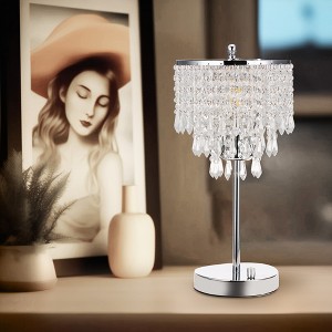 YANSUN Modern 1-Light Crystal Dimmable Table Lamp with Dual USB Charging and Rotary Switch (Light bulbs not included) - 1 of 1