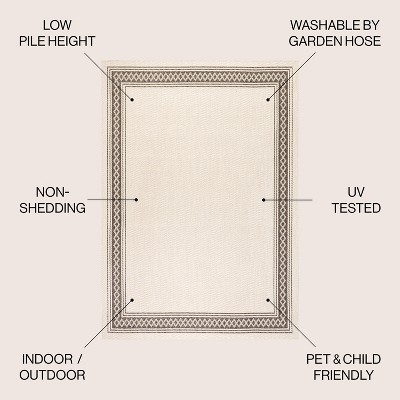 Lucia Geometric Diamond Border Cream/Black 3' x 5' Outdoor Rug