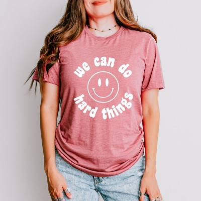 Simply Sage Market We Can Do Hard Things Smiley Face Short Sleeve Tee - S - Mauve