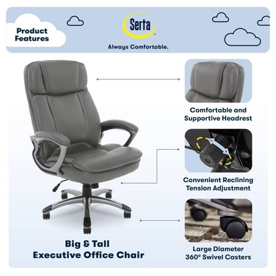 Gray High Back Leather Executive Swivel Office Chair