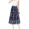 Women's Chiffon Pleated Midi Skirt - A-Line Skirt with Elastic Waist for Elegant Style Blue Floral - 2 of 4