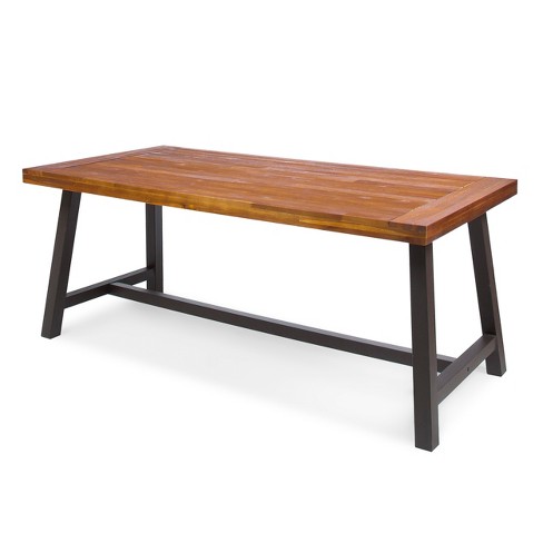 GDFStudio Bowman Outdoor Modern Industrial Acacia Wood 71" W Dining Table with Metal Legs - image 1 of 4