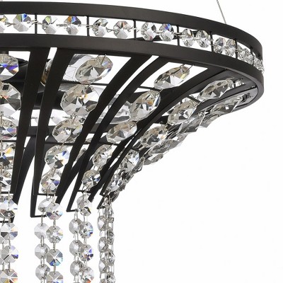 Matte Black Crystal 4-Light Chandelier with Clear Shade