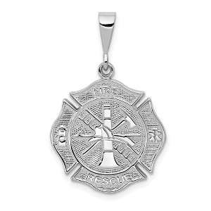 Black Bow Jewelry 14k White Gold Textured Fire Rescue Shield Pendant - 1 of 4