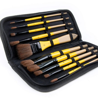 ARTIFY 41-Piece Long Handle Paint Brush Set - Hog Bristle, Horse Hair & Nylon, Includes Canvas Roll