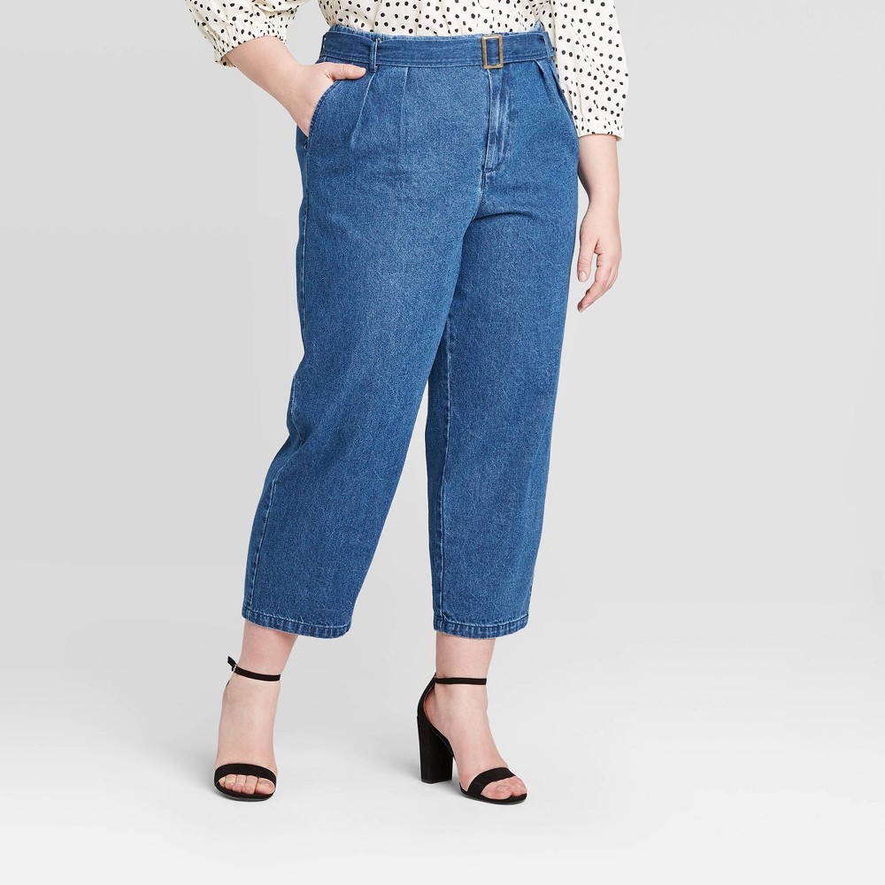 Women's Plus Size Mid-Rise Wide Leg Pleat Front Cropped Trouser - Who What Wear Indigo Wash 24W, Women's, Blue was $34.99 now $24.49 (30.0% off)