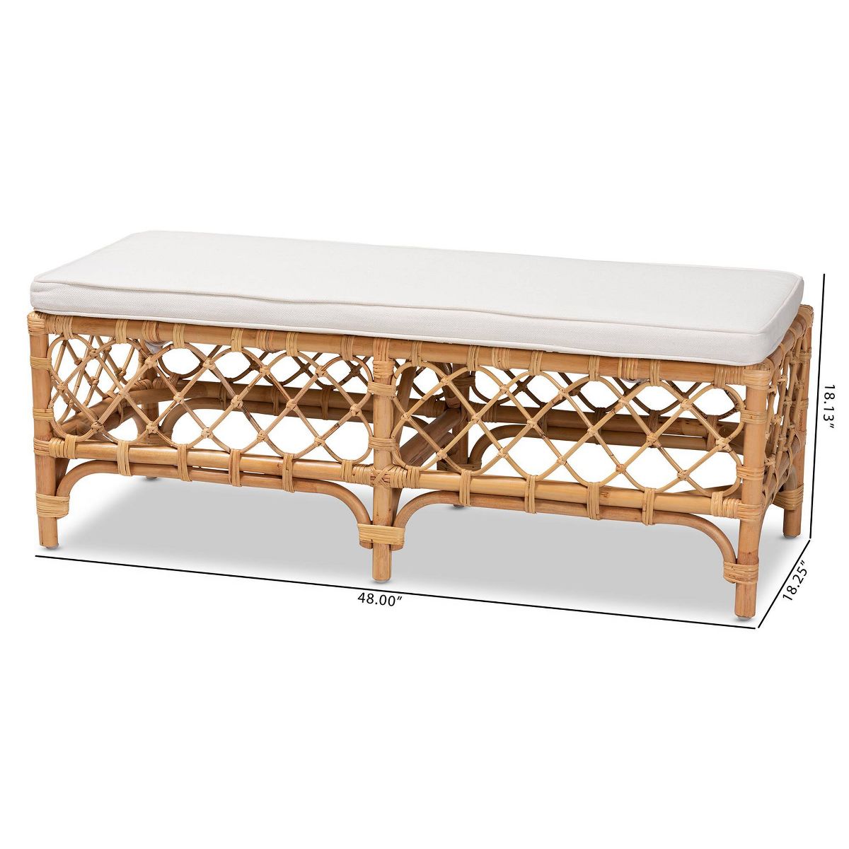 Orchard Fabric Upholstered and Rattan Bench White/Natural - bali & pari - thumbnail 8