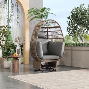 JUJABU Outdoor Rattan Egg-Shaped Swivel Chair With Beige Cushions for Balcony, Poolside and Garden - 1 of 4