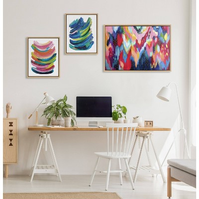 Colorful Abstract Brushstroke Canvas Art Set with Natural Frames