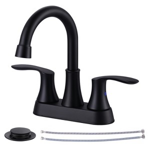WOWOW 4 in. Centerset Double Handle High Arc Bathroom Faucet with Drain Kit Included in Brushed Nickel - 1 of 4