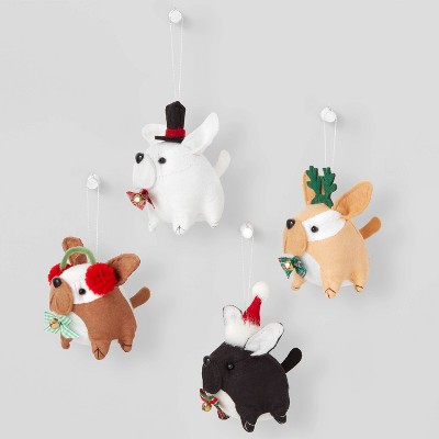 4ct 5&#34; Fabric French Bulldog with Hat Christmas Tree Ornament Set - Wondershop&#8482;