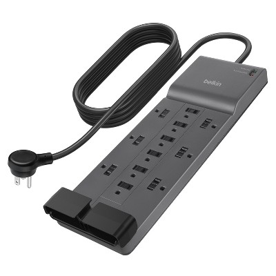 Belkin® Home/Office 3,940-Joules Surge Protector, 12 Outlets, 8-Ft. with Angled Plug, SRA009p12tt8 in Black