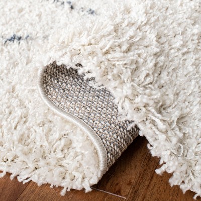 Off-White Geometric Hand-Knotted Shag Area Rug